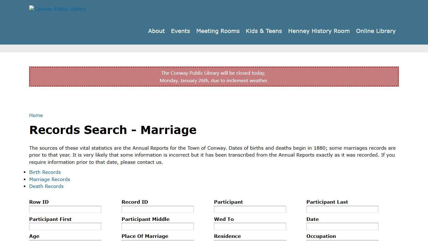 Records Search - Marriage Conway Public Library